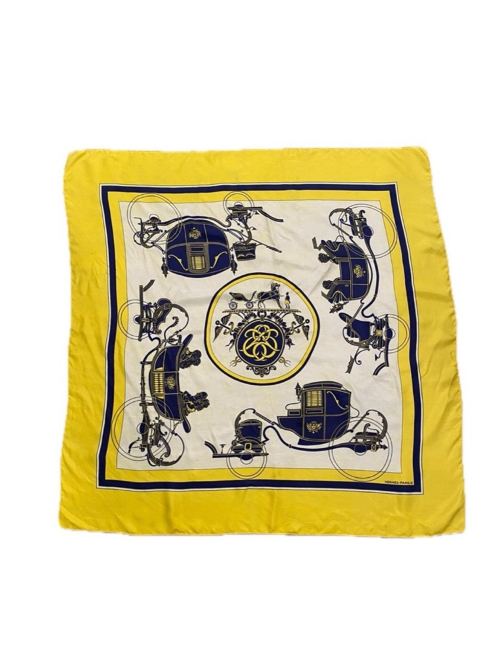 Hermes ‘Ex Libre’ Yellow & Blue Carriage Silk Scarf